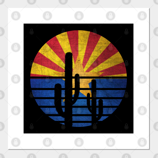 Retro cactus Arizona Flag - Arizona State - Posters and Art Prints